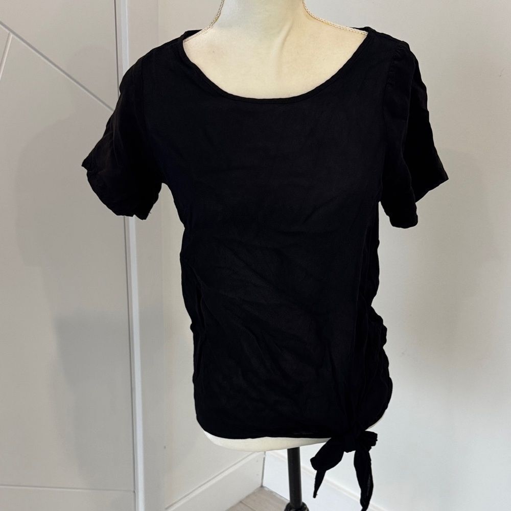 Monrow Black Short Sleeve Top with Side Knot